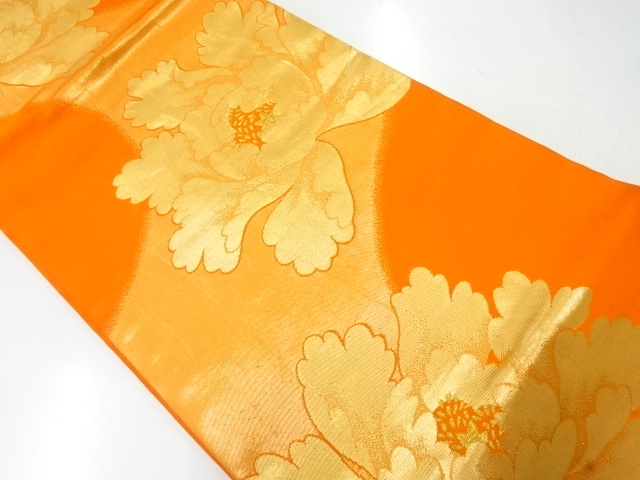 JAPANESE KIMONO / VINTAGE HIRAKI NAGOYA OBI / SILK / WOVEN PEONY